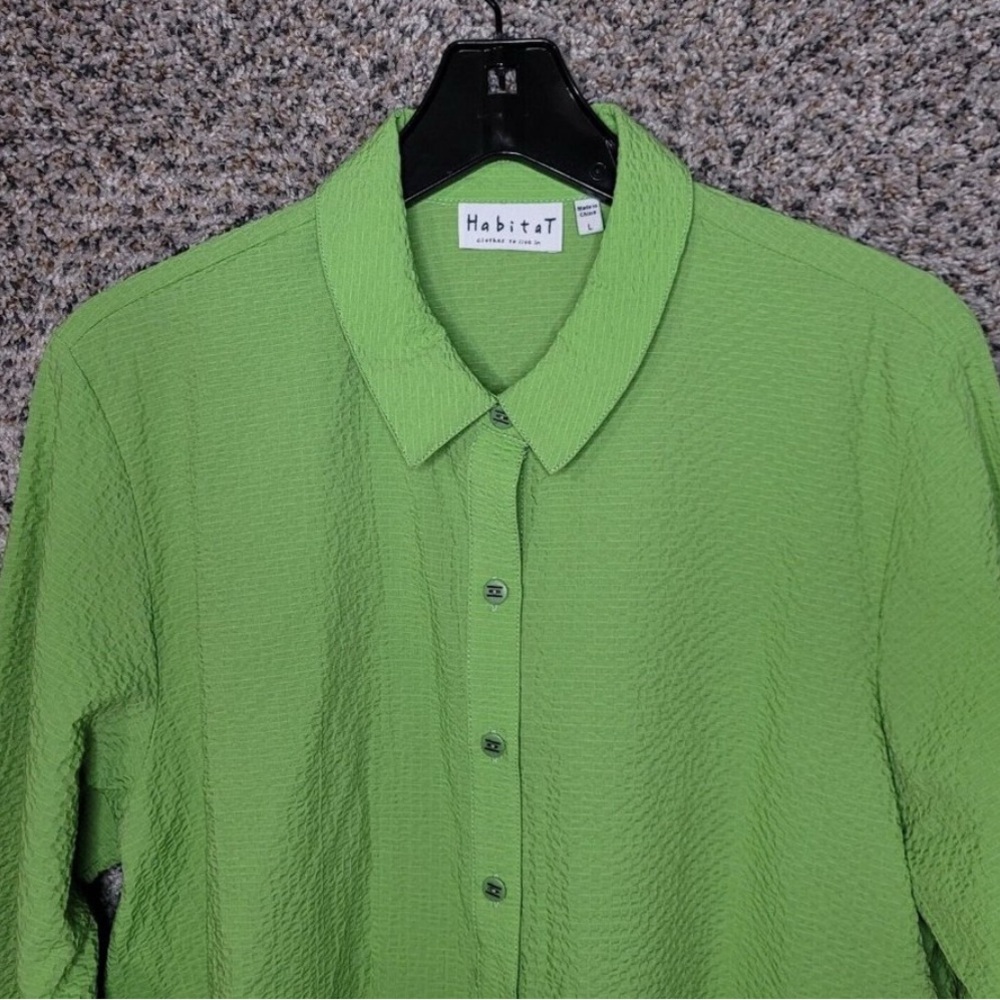 Habitat Top Womens Large Green Button Up Textured Collared Pockets Casual Ladies - Picture 5 of 9